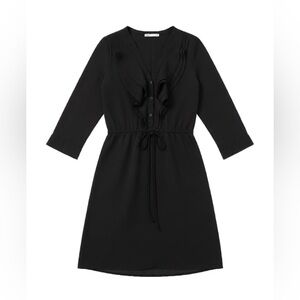H&M Black Ruffle Bib Button Down Drawstring Dress